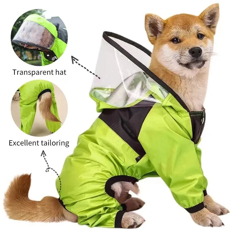 Waterproof Dog Raincoat Jacket – The Dog Face Pet Jumpsuit | Lightweight, Water-Resistant Pet Clothes for Small & Large Dogs (XS-4XL)