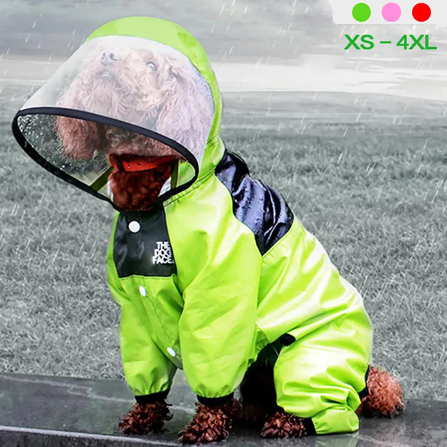 Waterproof Dog Raincoat Jacket – The Dog Face Pet Jumpsuit | Lightweight, Water-Resistant Pet Clothes for Small & Large Dogs (XS-4XL)